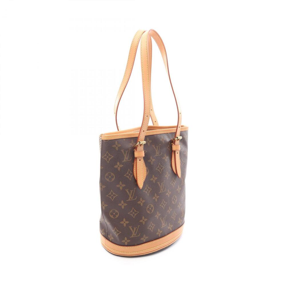 Louis Vuitton Bucket Monogram Handbag Canvas Leather Brown